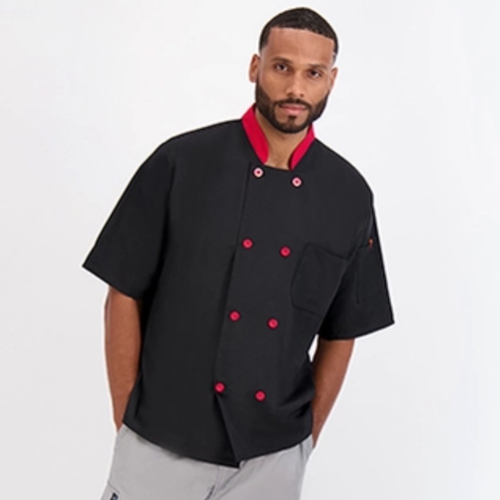 Happy Chef | Signature Chef Coat NWOT Unisex black & red Men's Large